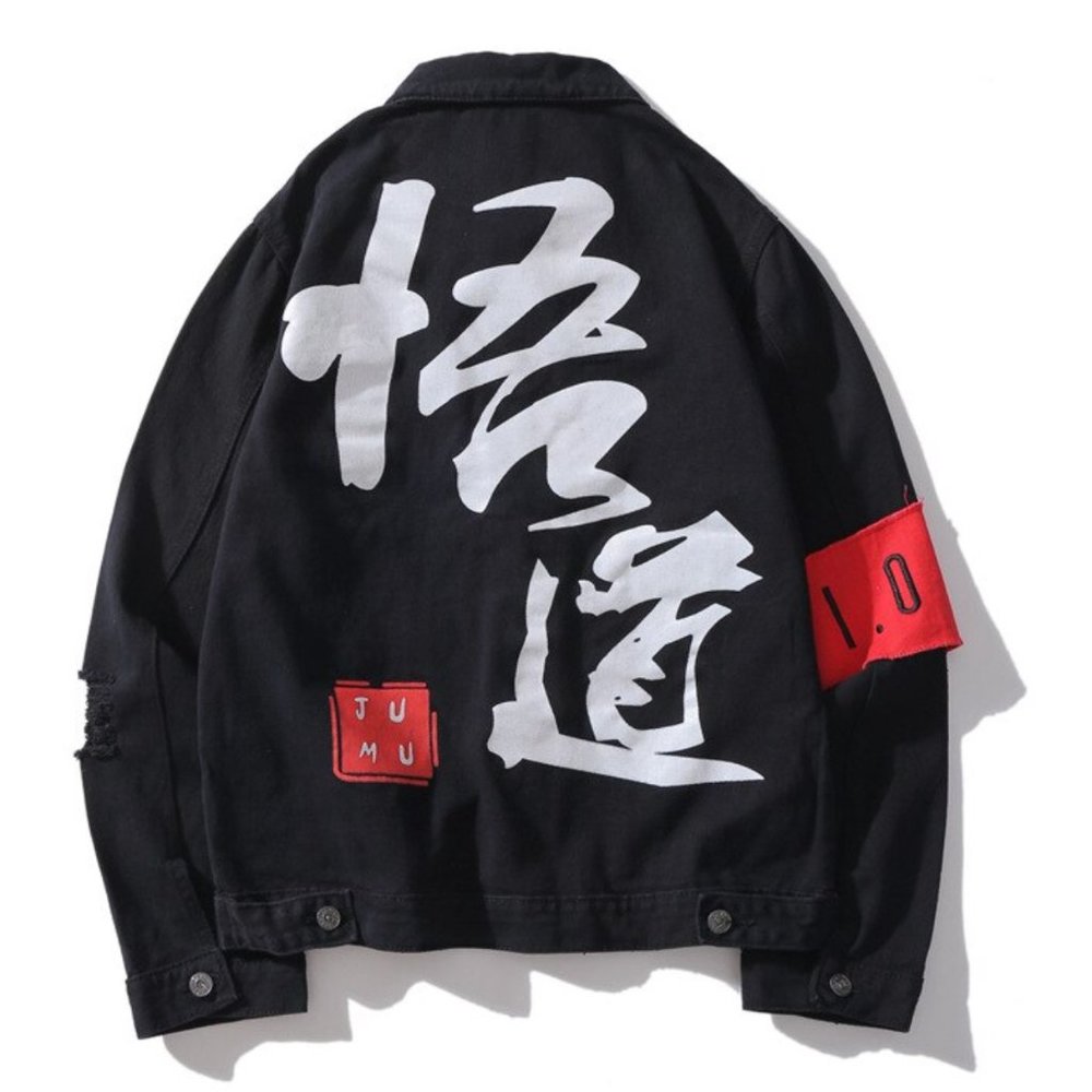 Denim Jacket by JUMU M Unisex Black Street Gear